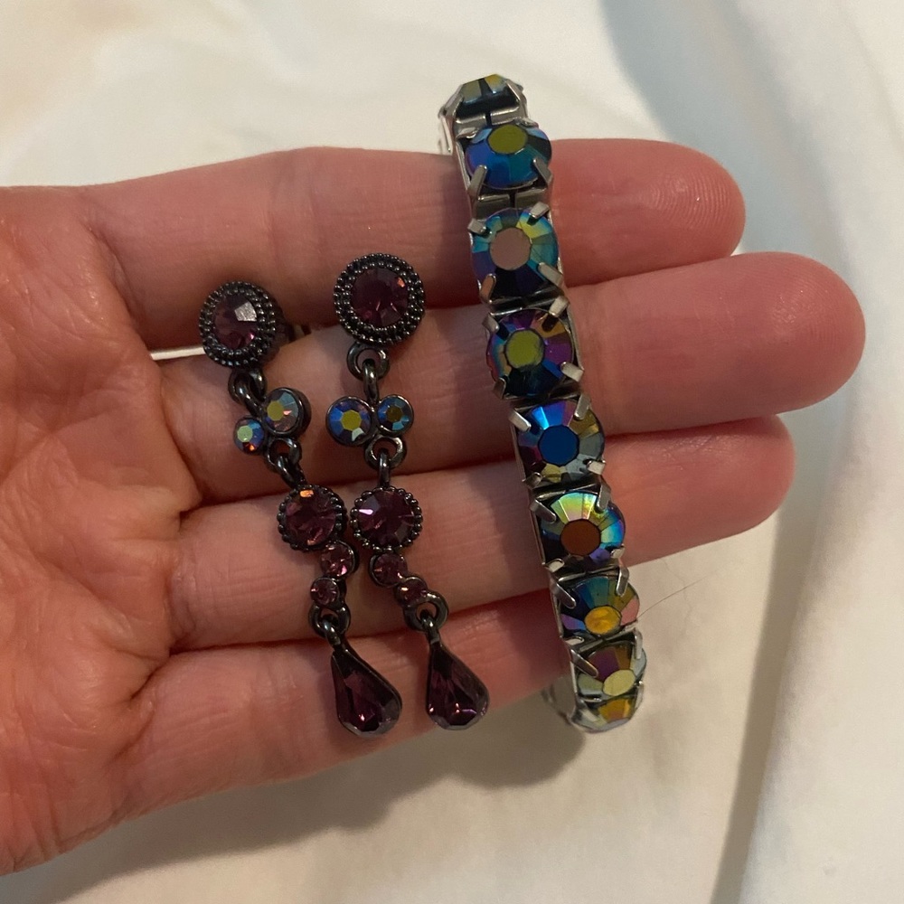 Bedazzled Multicolour Bracelet and Matching Dangly Earrings